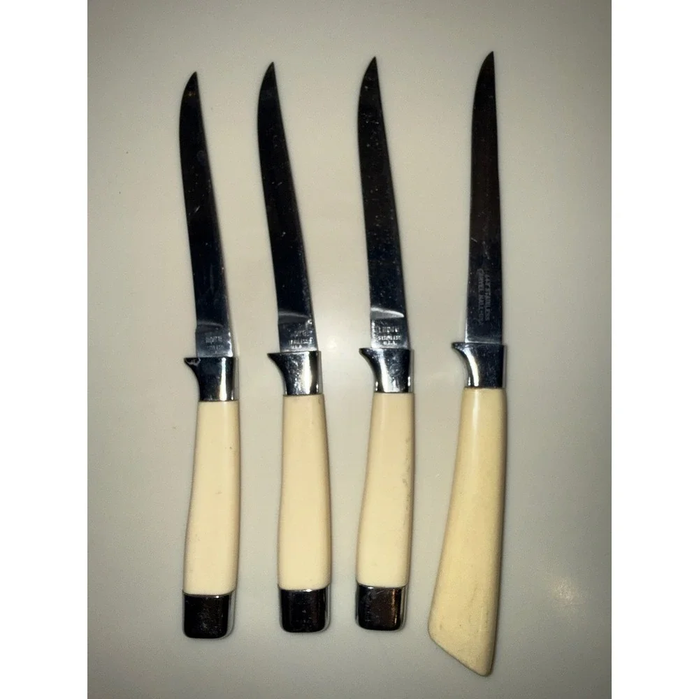 Vintage Empire & Carvel Hall Stainless USA Steak Knives Cream Handles Set of 4